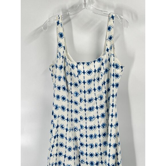 Christian Lacroix Blue Print Sleeveless Midi Dress Linen Sz Large NWT - Picture 2 of 7